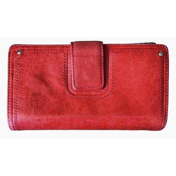 Fossil Wallet Red Leather Checkbook Snap Closure Zip Coin ID Bi-fold - Picture 1 of 12